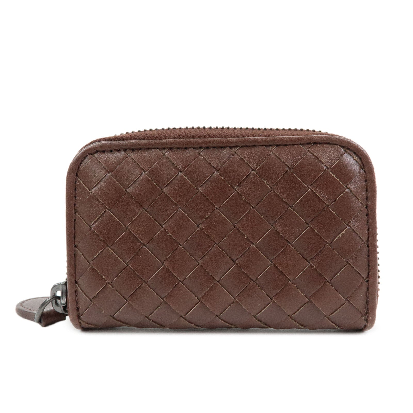 BOTTEGA VENETA Intrecciato Leather Round Zippy Coin Case Brown