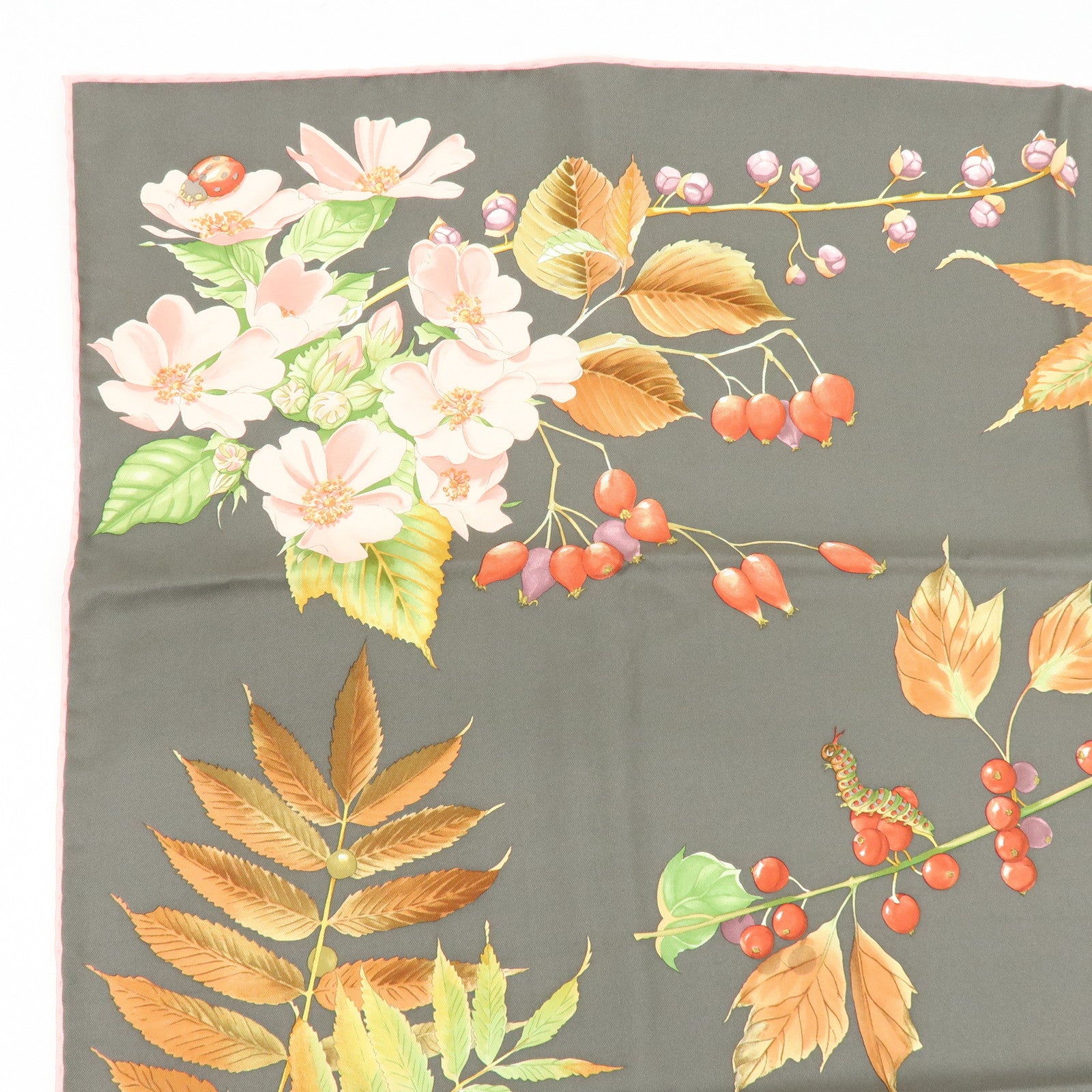 Ferragamo Silk100% Flower Print Scarf Shawl Gray Pink