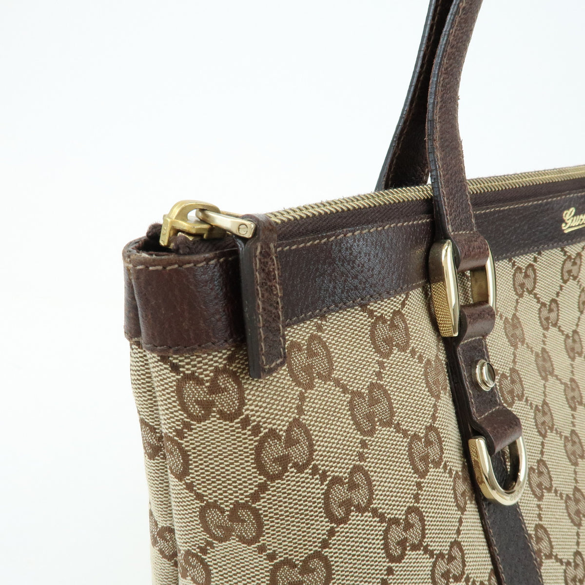 GUCCI Abbey GG Canvas Leather Tote Bag Hand Bag Beige Brown 141470
