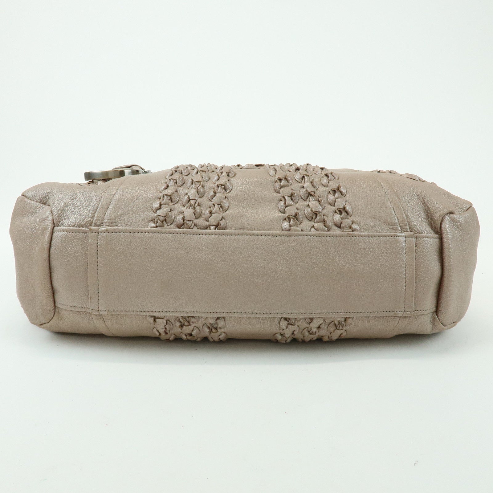 Ferragamo Gancini Leather Hand Bag Shoulder Bag Braid Pink Beige