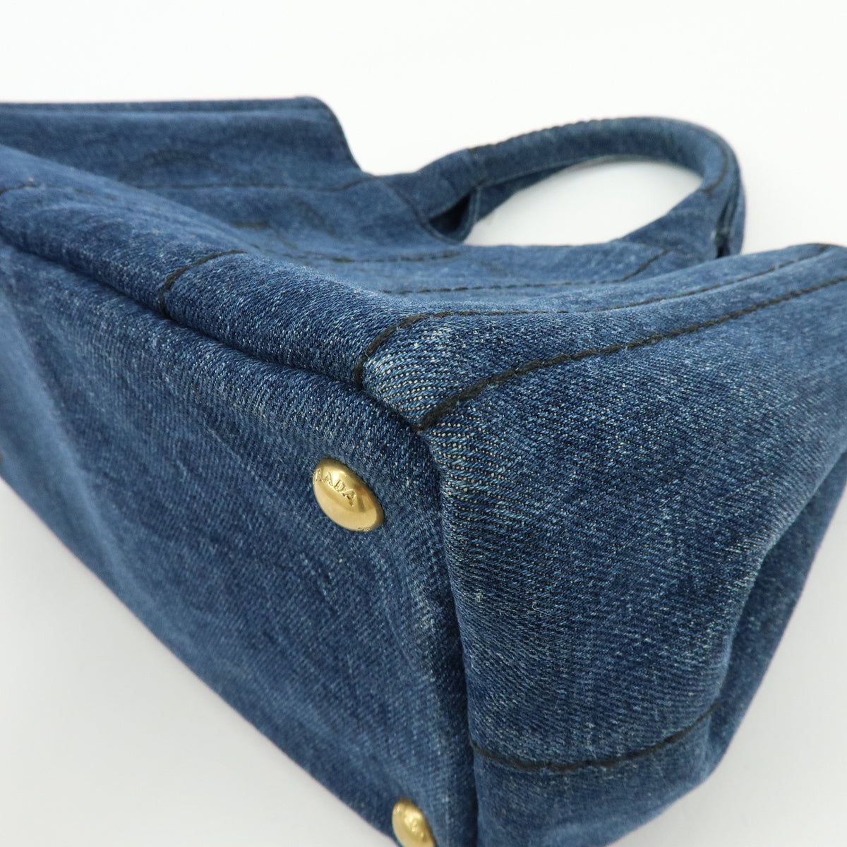 PRADA Canapa Mini Triangle Logo Denim 2Way Bag Hand Bag Blue 1BG439