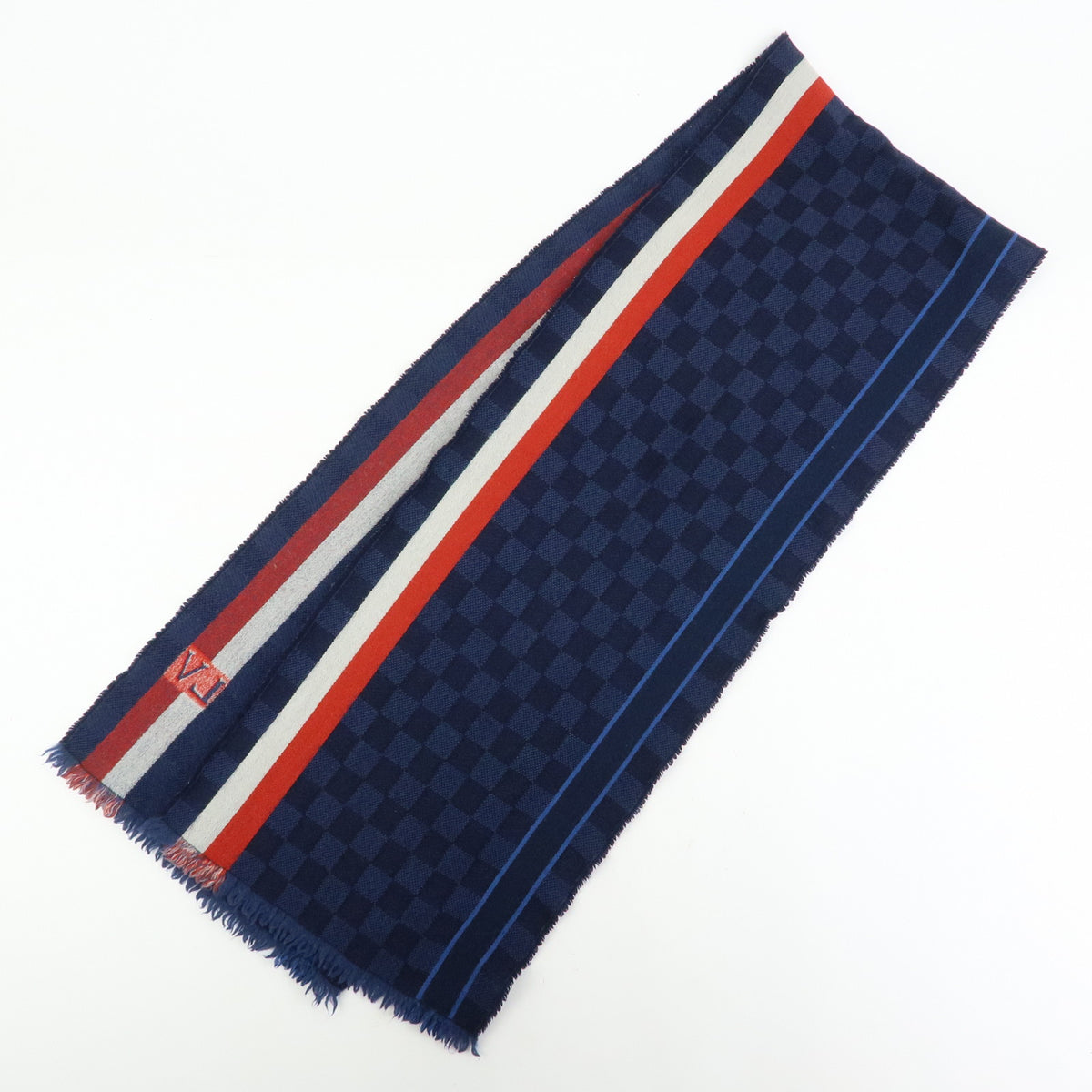 Louis Vuitton Damier Echarpe Messenger Wool 100% Scarf Navy M70338