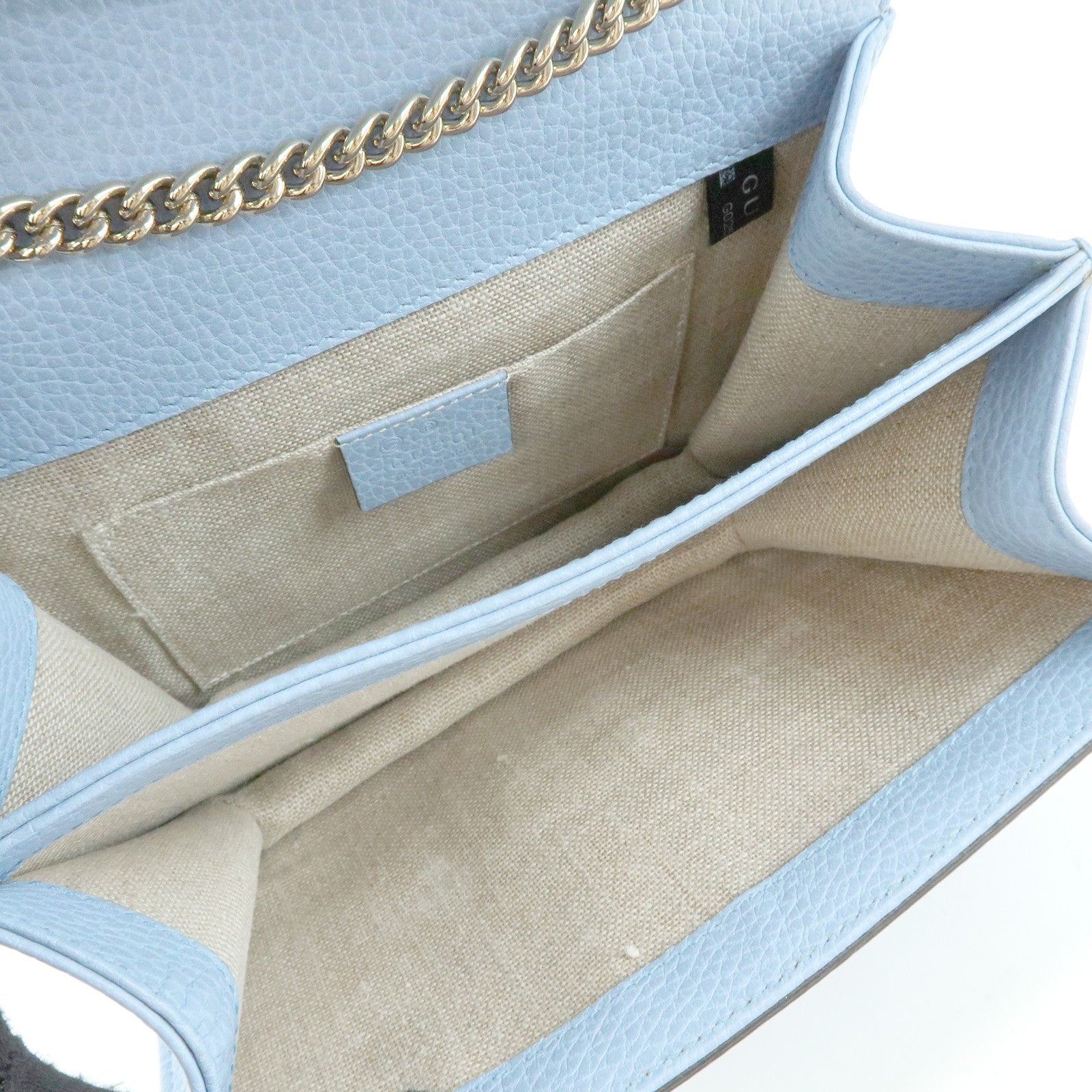 GUCCI Interlocking G Leather Chain Shoulder Bag Light Blue 510304