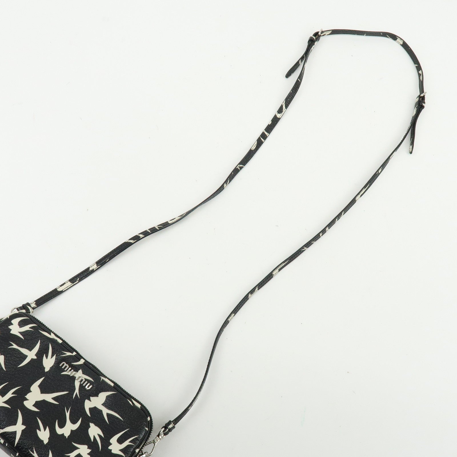 MIU MIU Swallow Madras Leather Shoulder Bag Black White 5ZH011