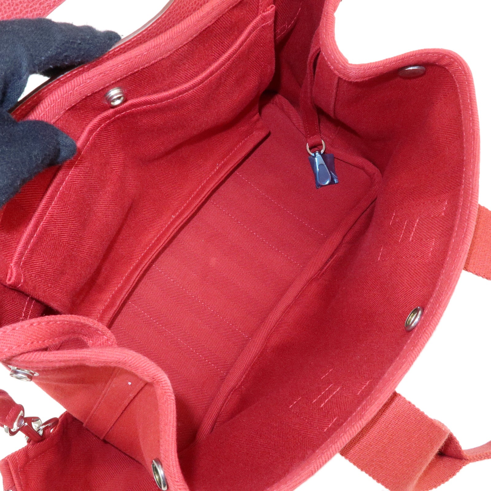HERMES Valparaiso PM Toile Chevron Leather Hand Bag □J Stamped Red