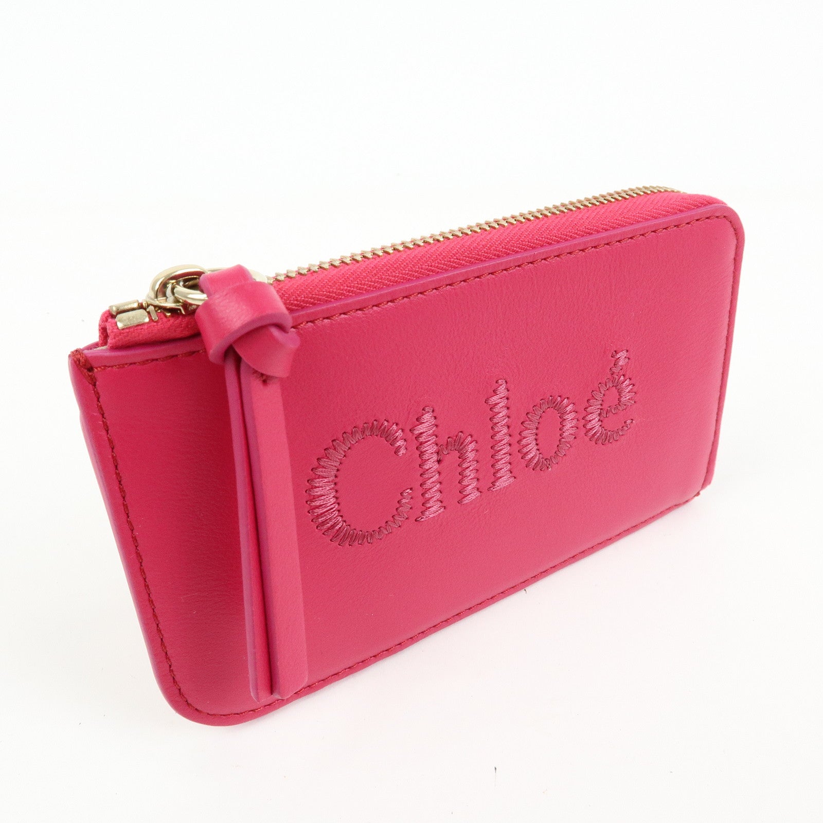 Chloe Logo Leather Card Case Key Case Pink