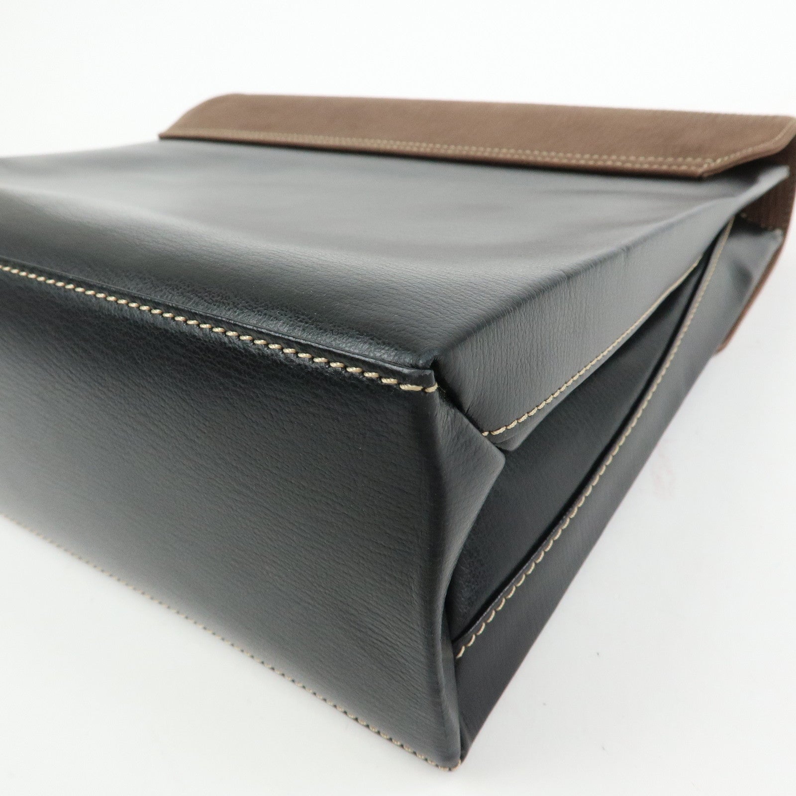 LOEWE Velazquez Leather Suede 2Way Bag Hand Bag Twist Handle Moca Black