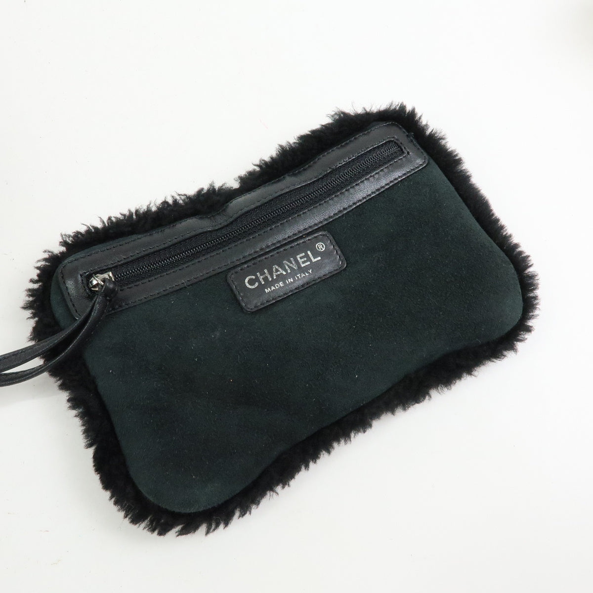 CHANEL Camellia COCO Mark Mouton Suede Chain Shoulder Bag Black