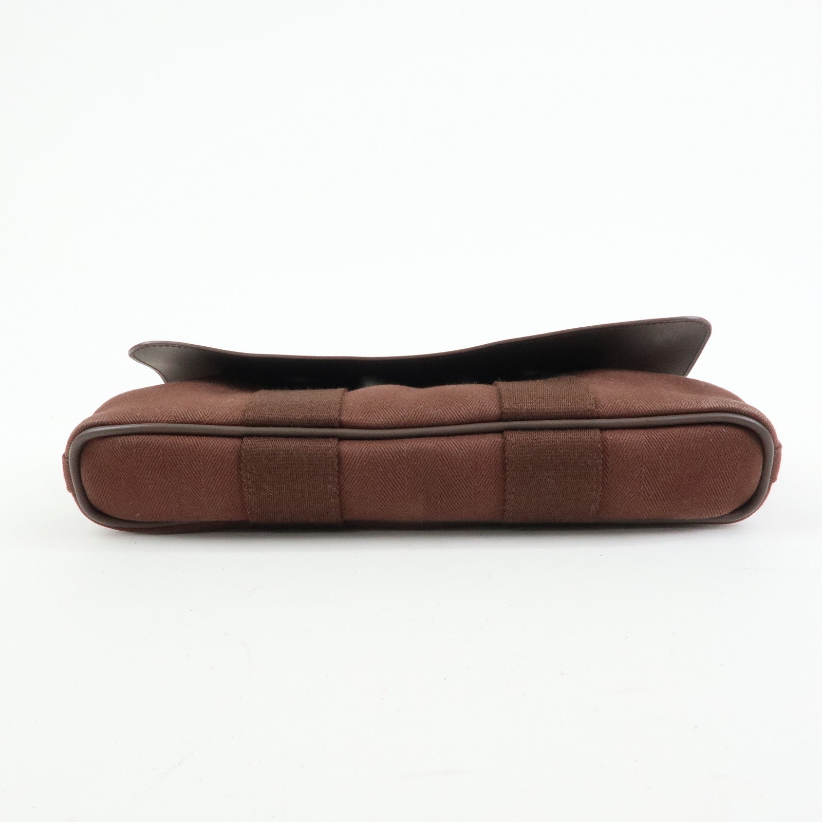 HERMES Toile Chevron Valparaiso Long PM Hand Bag Brown