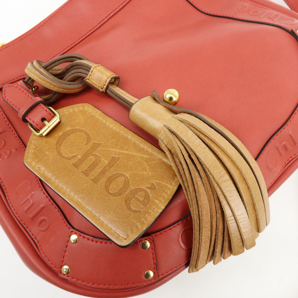 Chloe Eden Leather Shoulder Bag Crossbody Bag Tassel Red