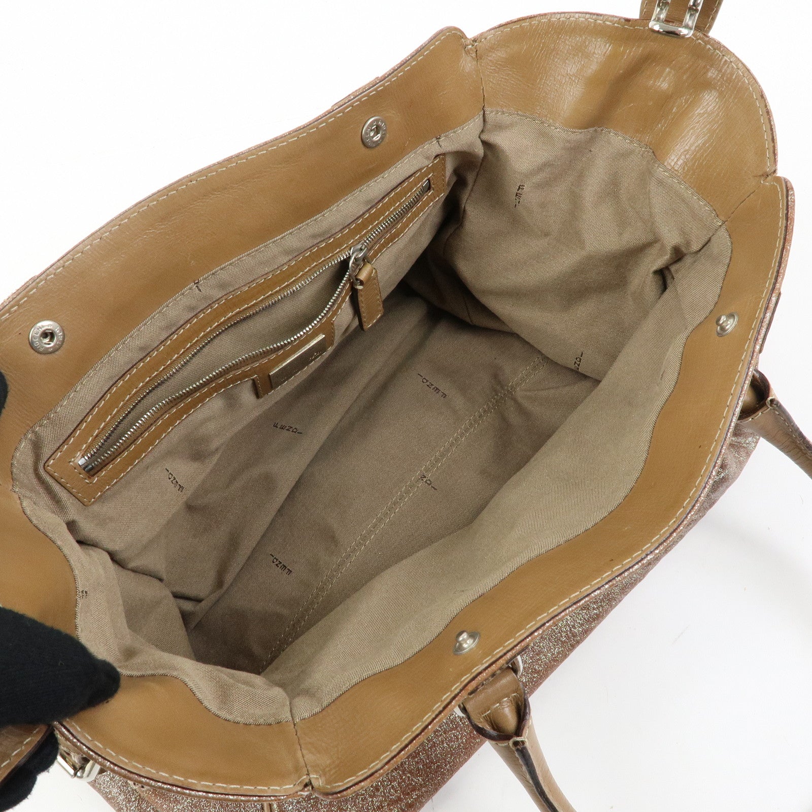FENDI Ethnico Leather Tote Bag Shoulder Bag Hand Bag Beige 8BN162