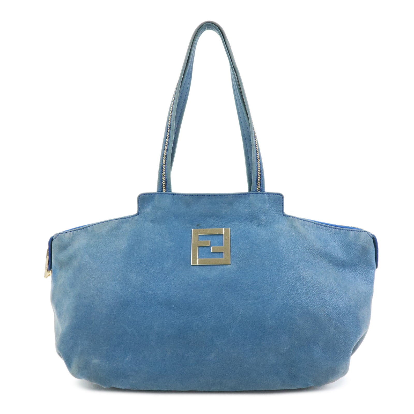 FENDI Lampo Leather Tote Bag Shoulder Bag Blue 8BR636