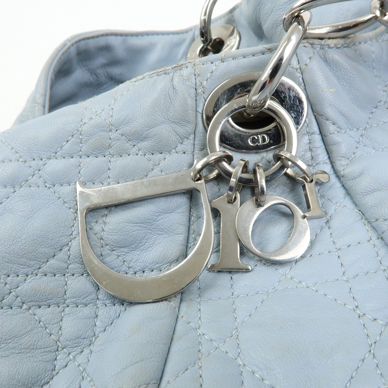 Christian Dior Lady Dior Cannage Lamb Skin Shoulder Bag Hand Bag Blue