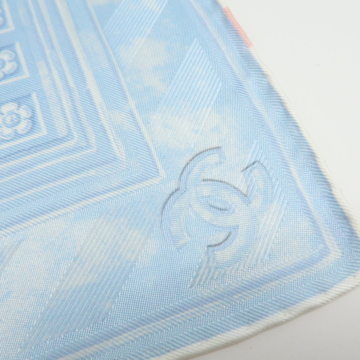 CHANEL COCO Mark Silk 100% Scarf Pink Sky Blue White
