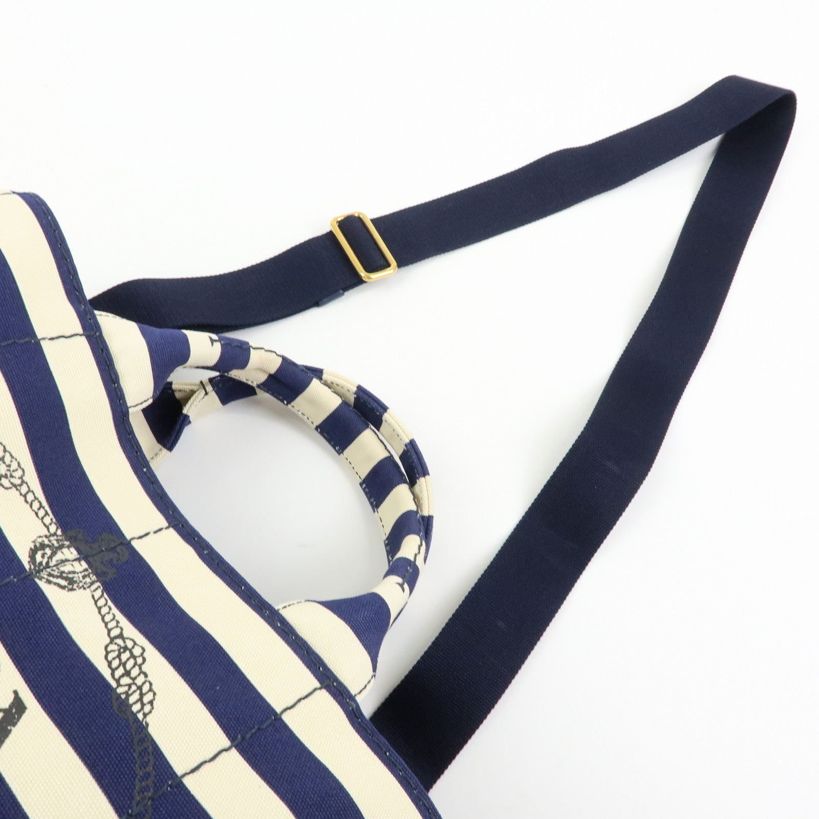 PRADA Canapa Canvas 2Way Bag Hand Bag Stripe Blue White B2642B