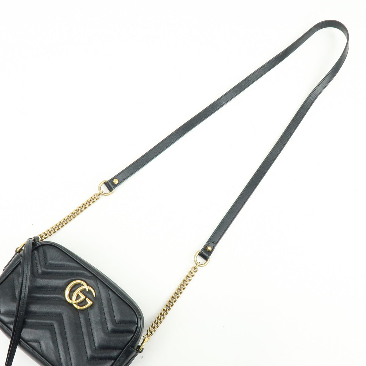 GUCCI GG Marmont Leather Chevron Shoulder Crossbody Bag Black 448065