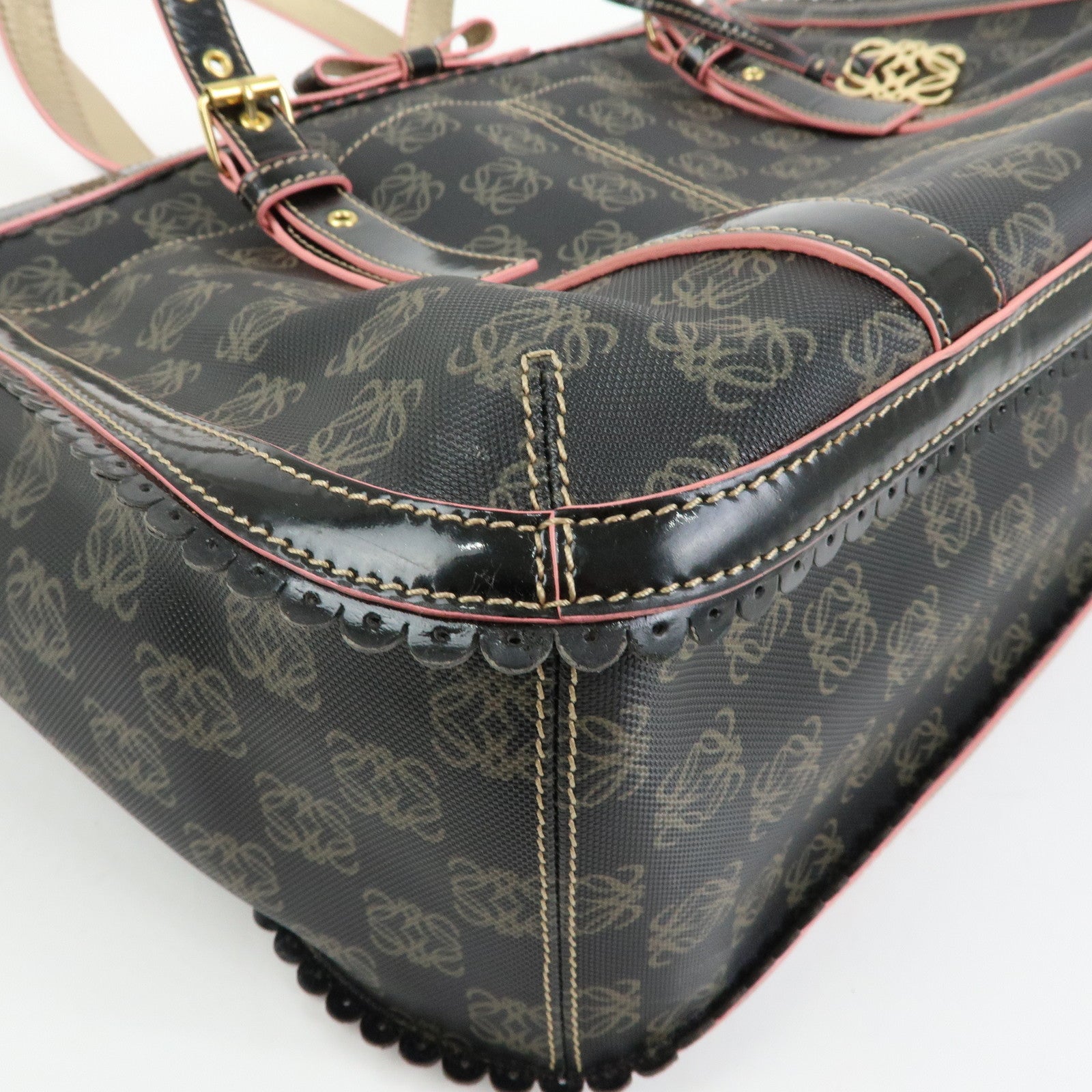 LOEWE Anagram PVC Patent Leather Tote Bag Shoulder Bag Black Pink