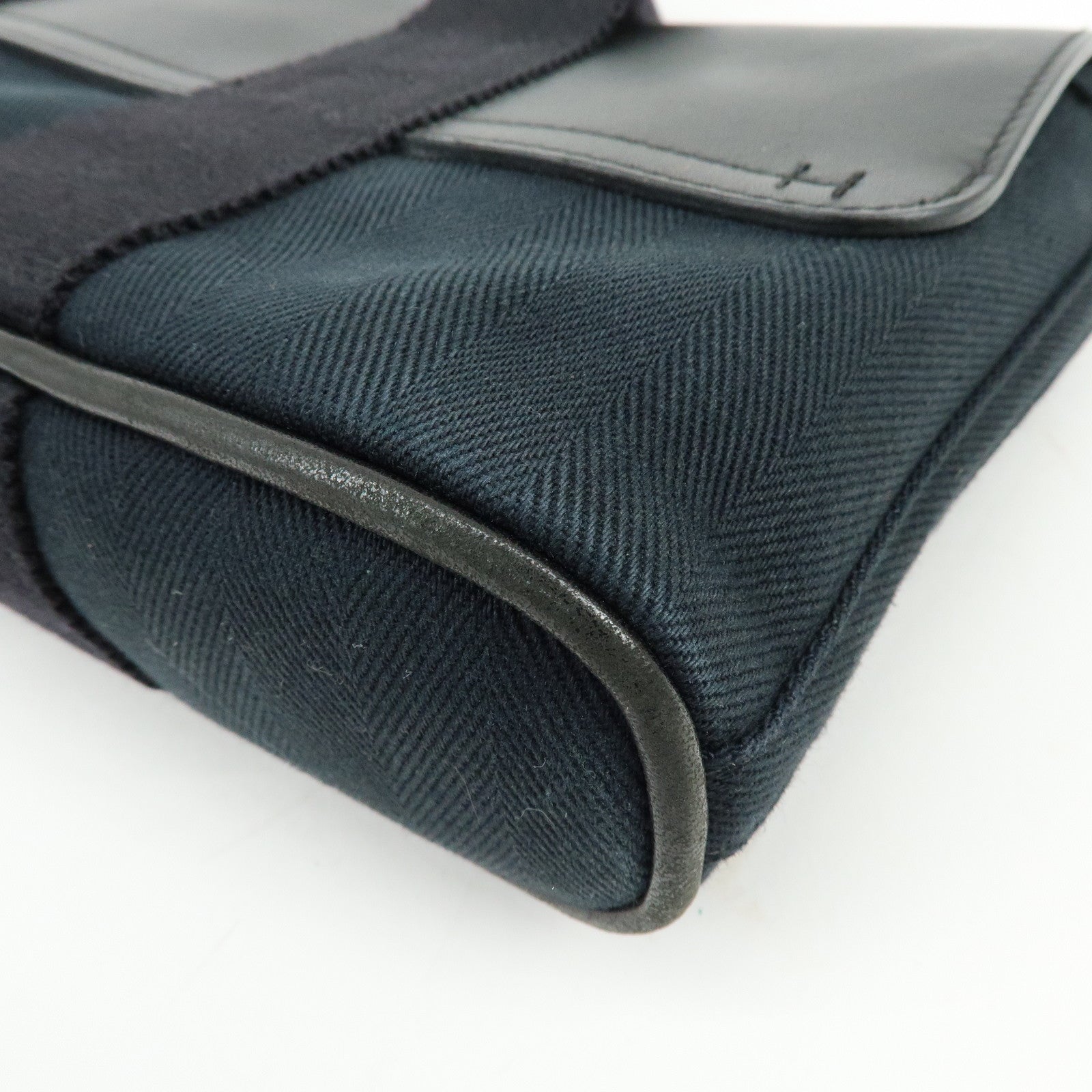HERMES Valparaiso Long PM Toile Chevron Leather Hand Bag Black