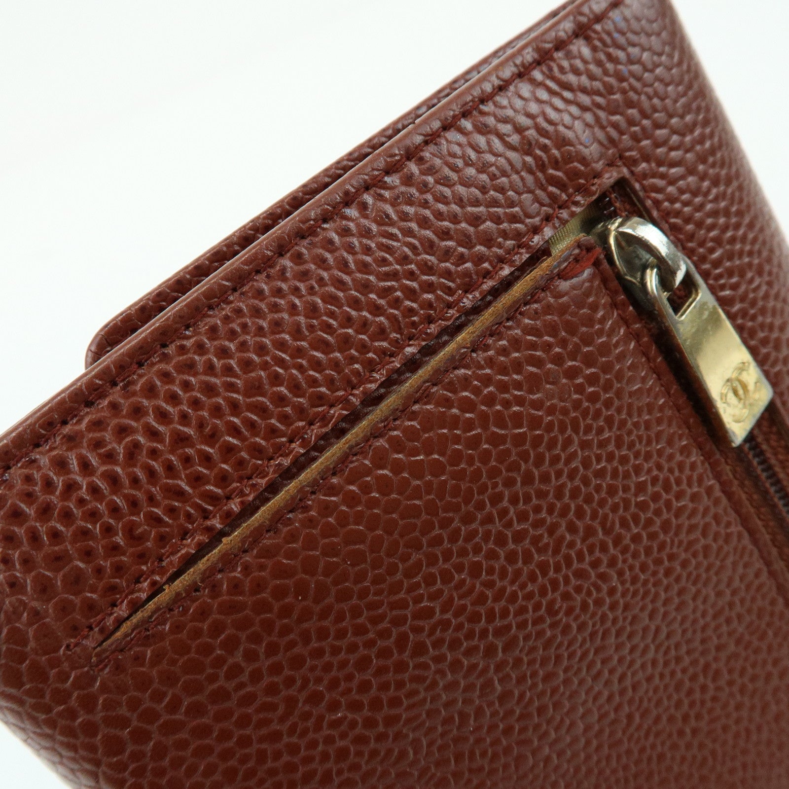 CHANEL COCO Mark Caviarskin Tri-fold Compact Wallet Brown