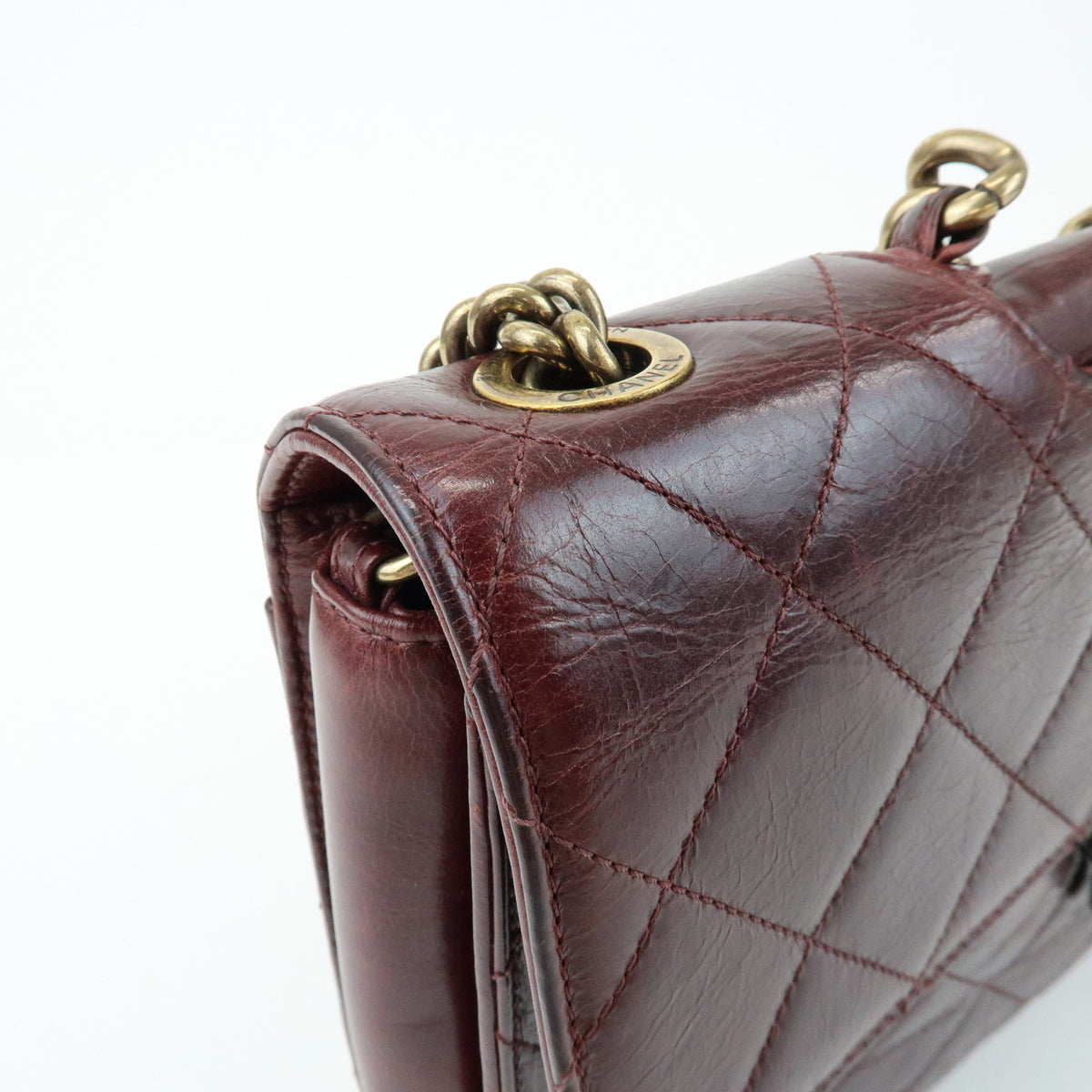 CHANEL Matelasse COCO Mark Leather Chain Shoulder Bag Burgundy
