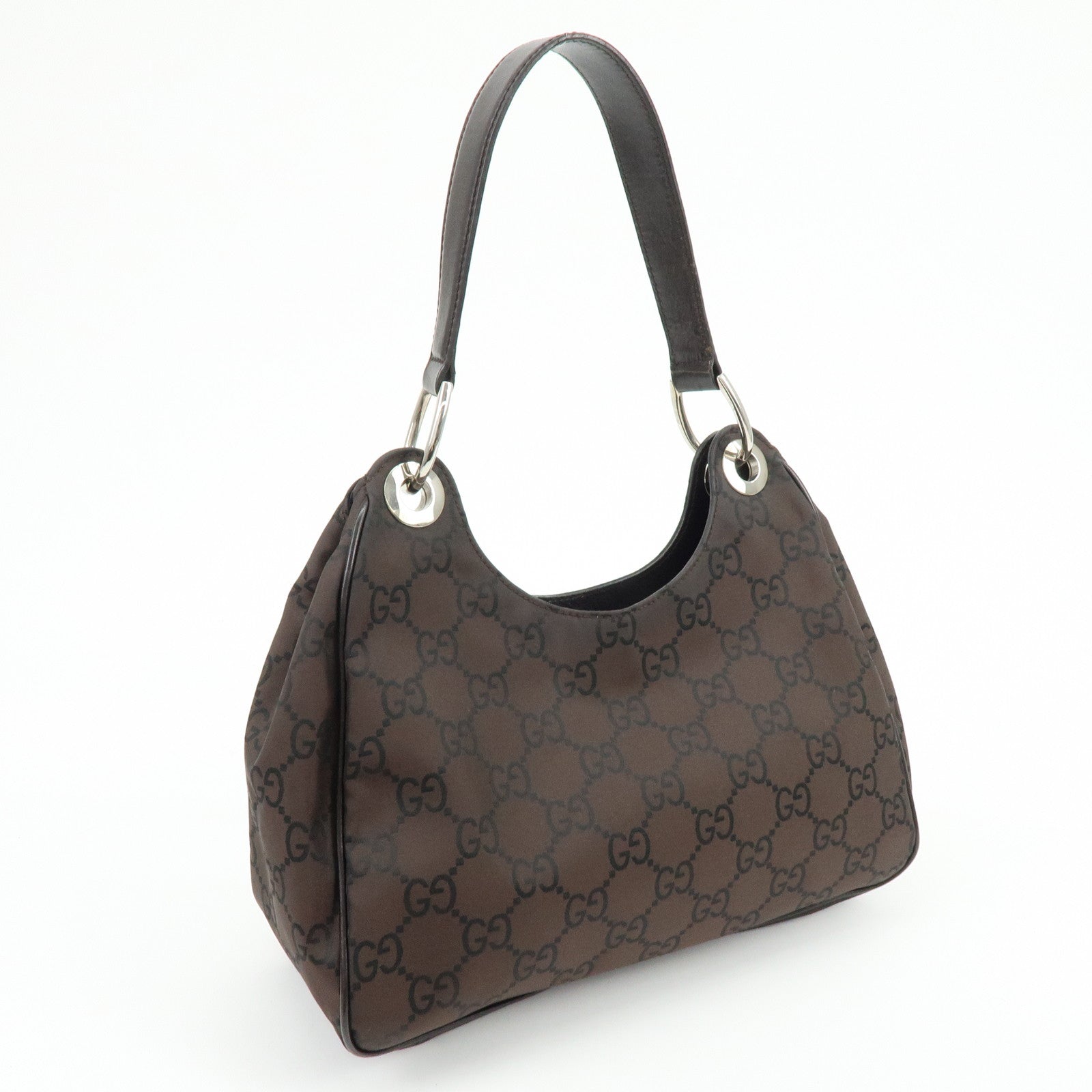 GUCCI GG Nylon Leather Shoulder Bag Hand Bag Dark Brown 257265