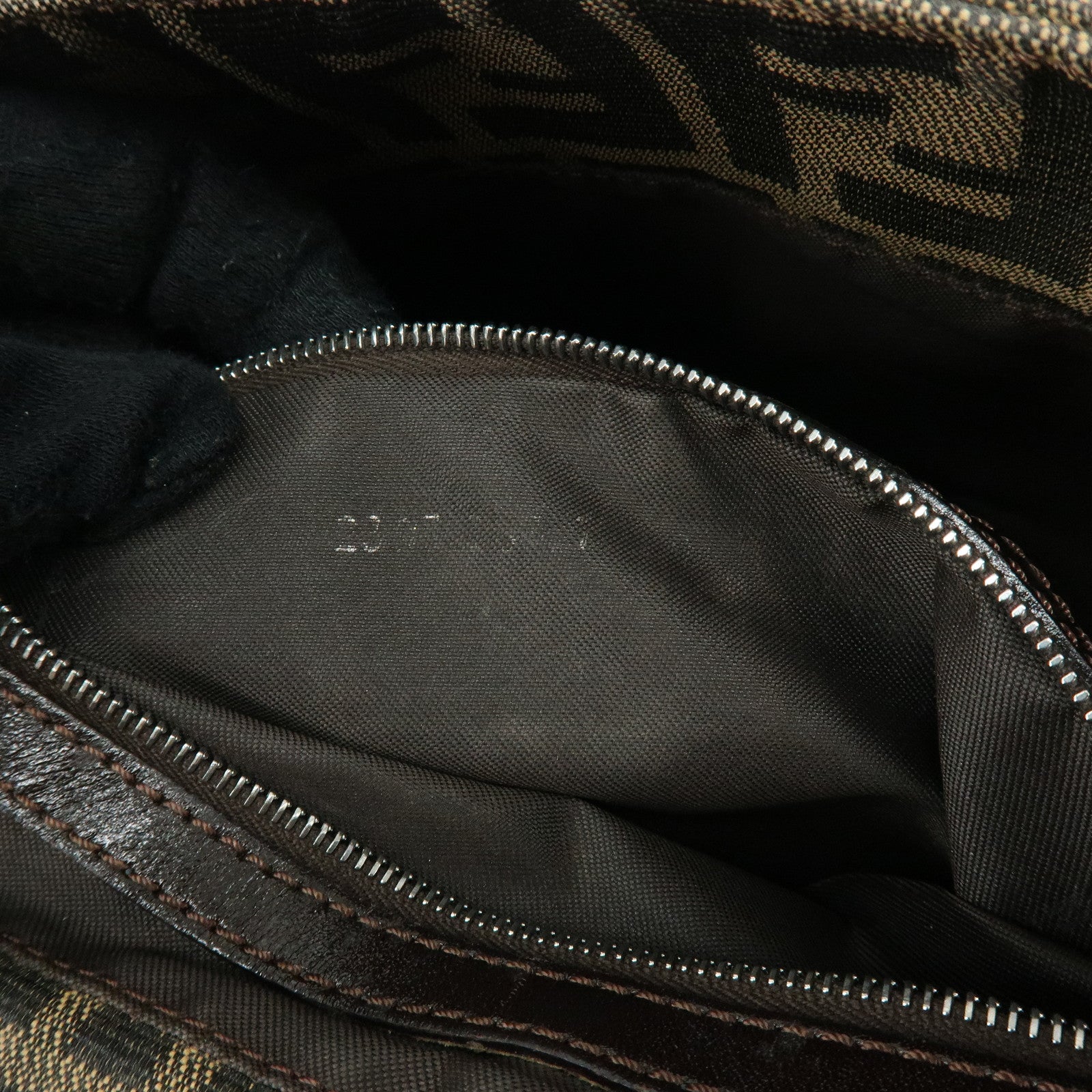 FENDI Zucca Jacquard Canvas Leather Hand Bag Shoulder Bag Brown