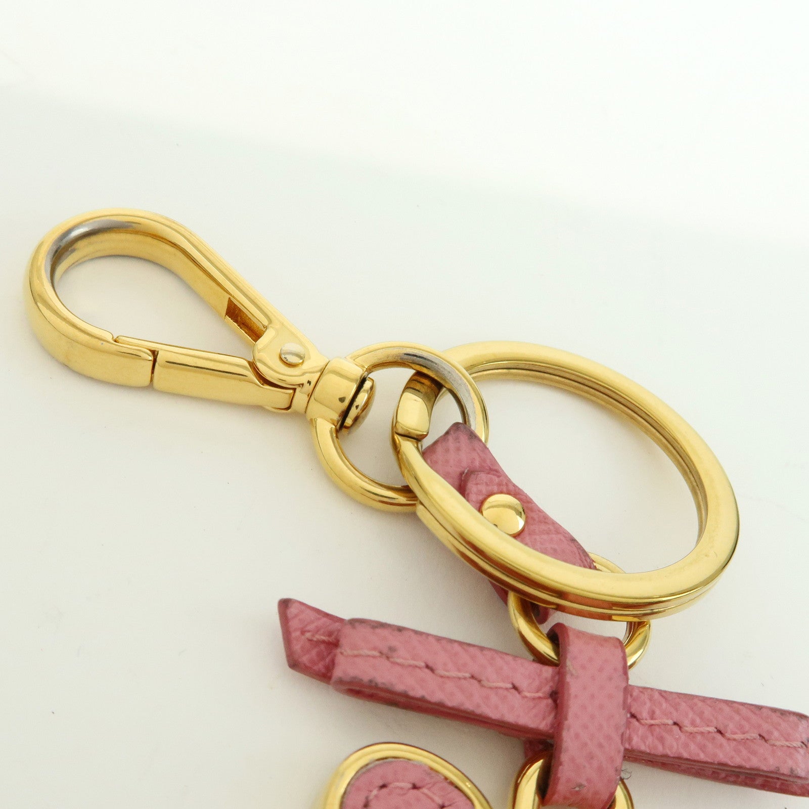 PRADA Metal Saffiano Leather Bag Charm Key Charm Bear Motif Pink