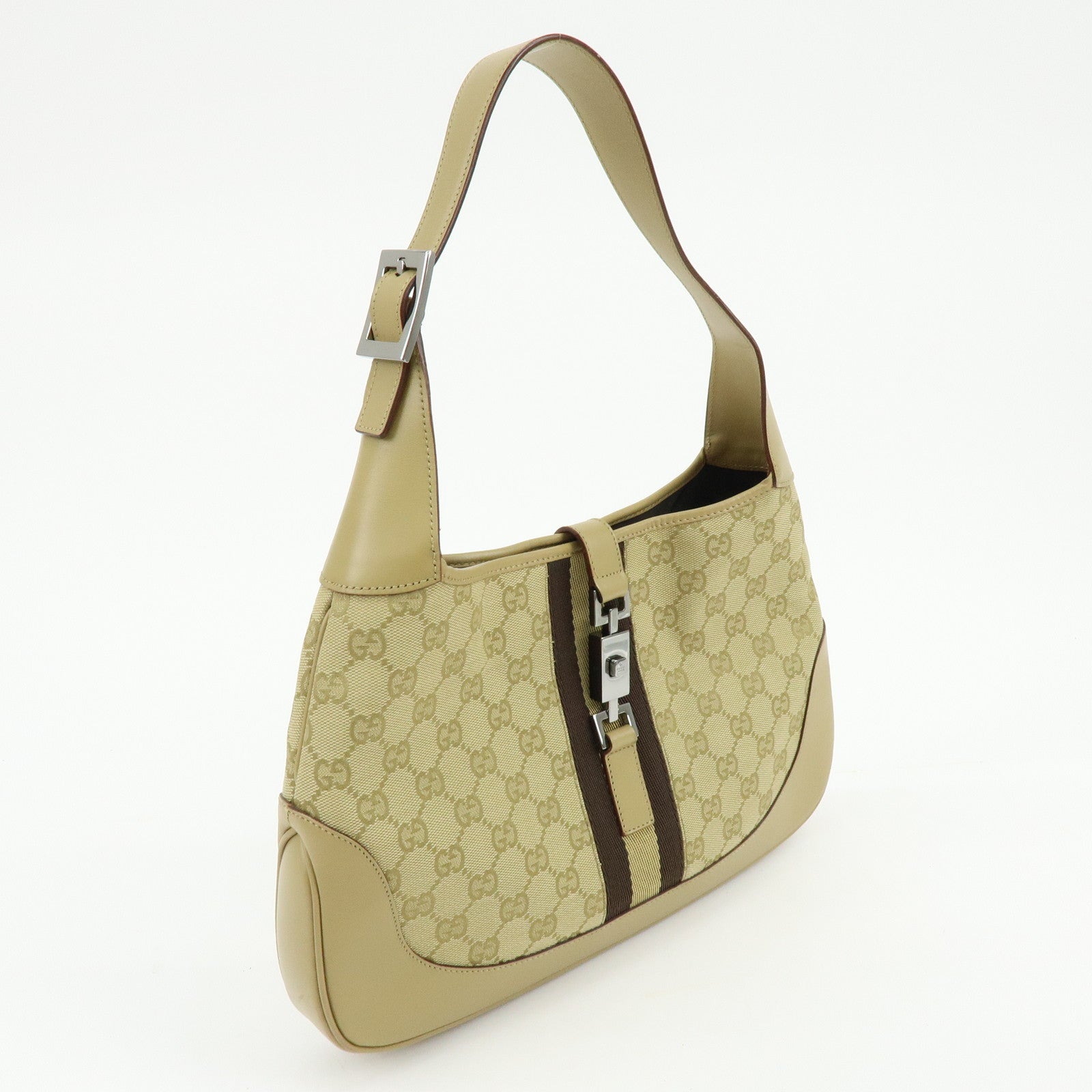 GUCCI Jackie Sherry GG Canvas Leather Shoulder Bag Beige 00963 001998