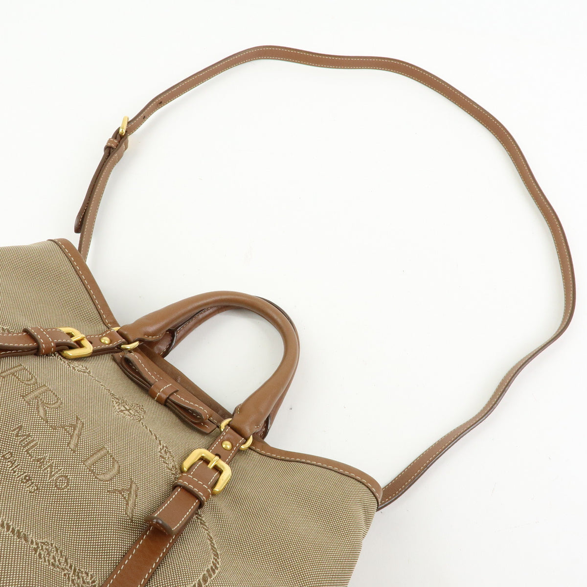 PRADA Triangle Logo Jacquard Canvas Leather 2Way Bag Tote Bag BN1841