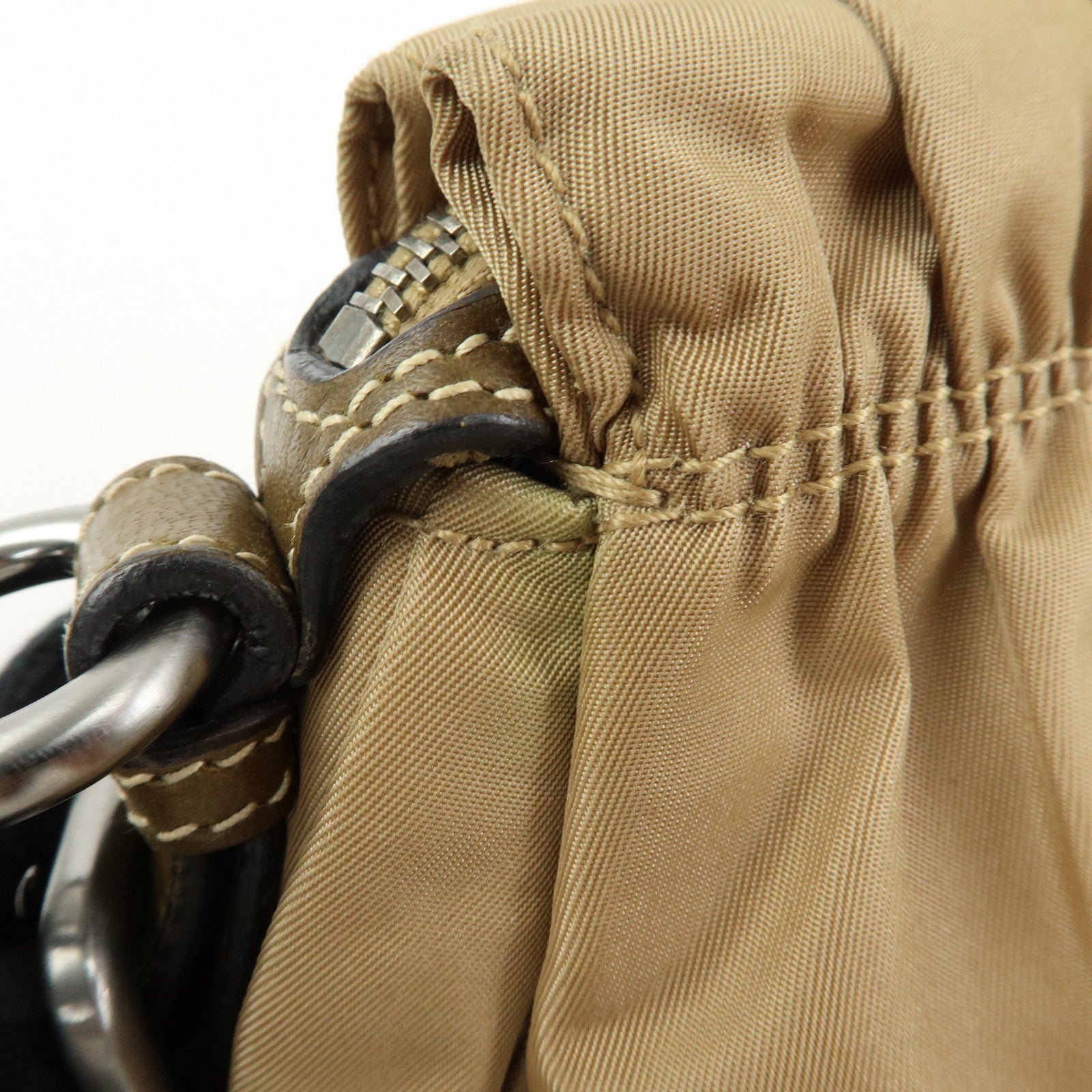 PRADA Triangle Logo Nylon Leather Tessuto Gaufre Hand Bag Brown