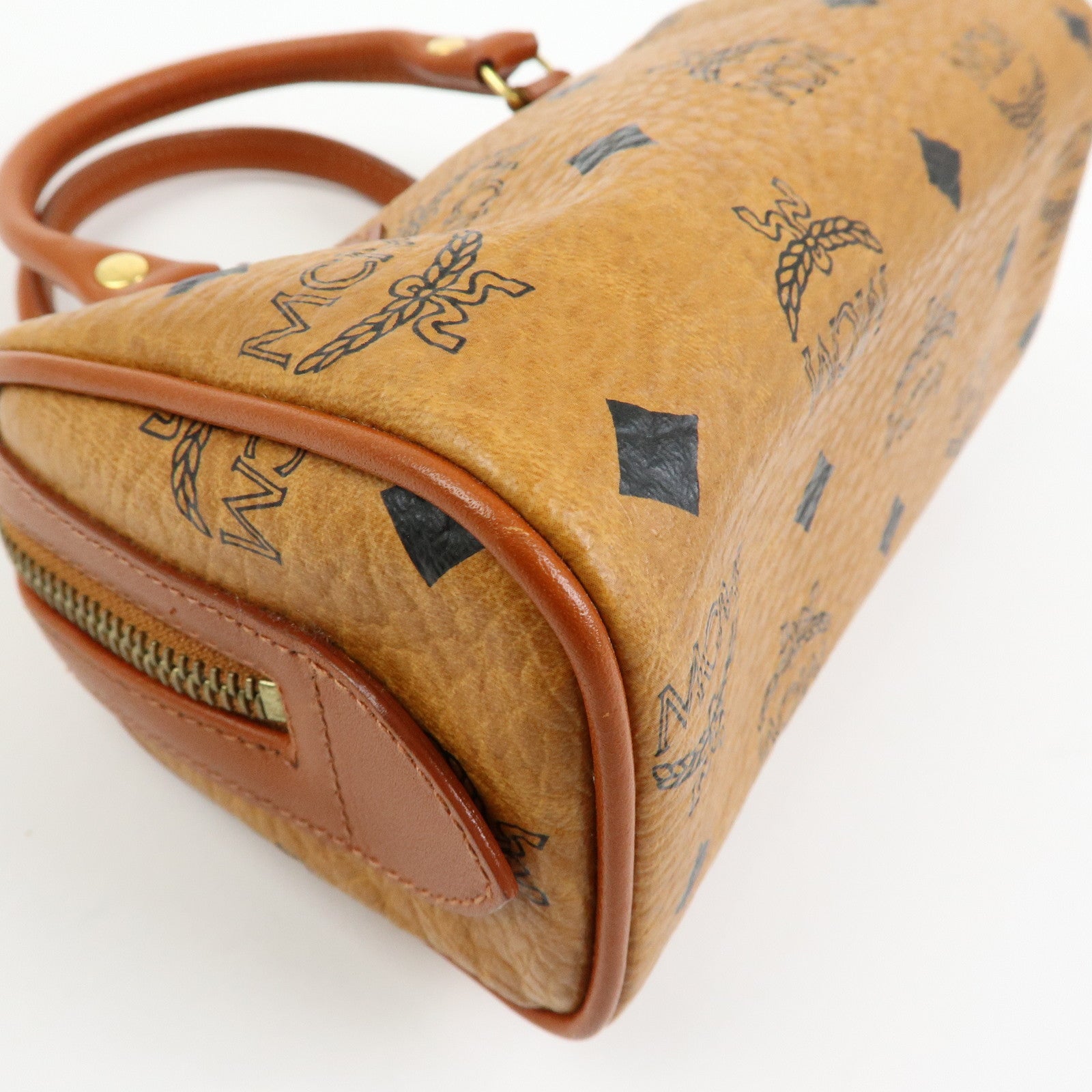 MCM Visetos Leather 2Way Bag Mini Boston Bag Hand Shoulder Bag Brown