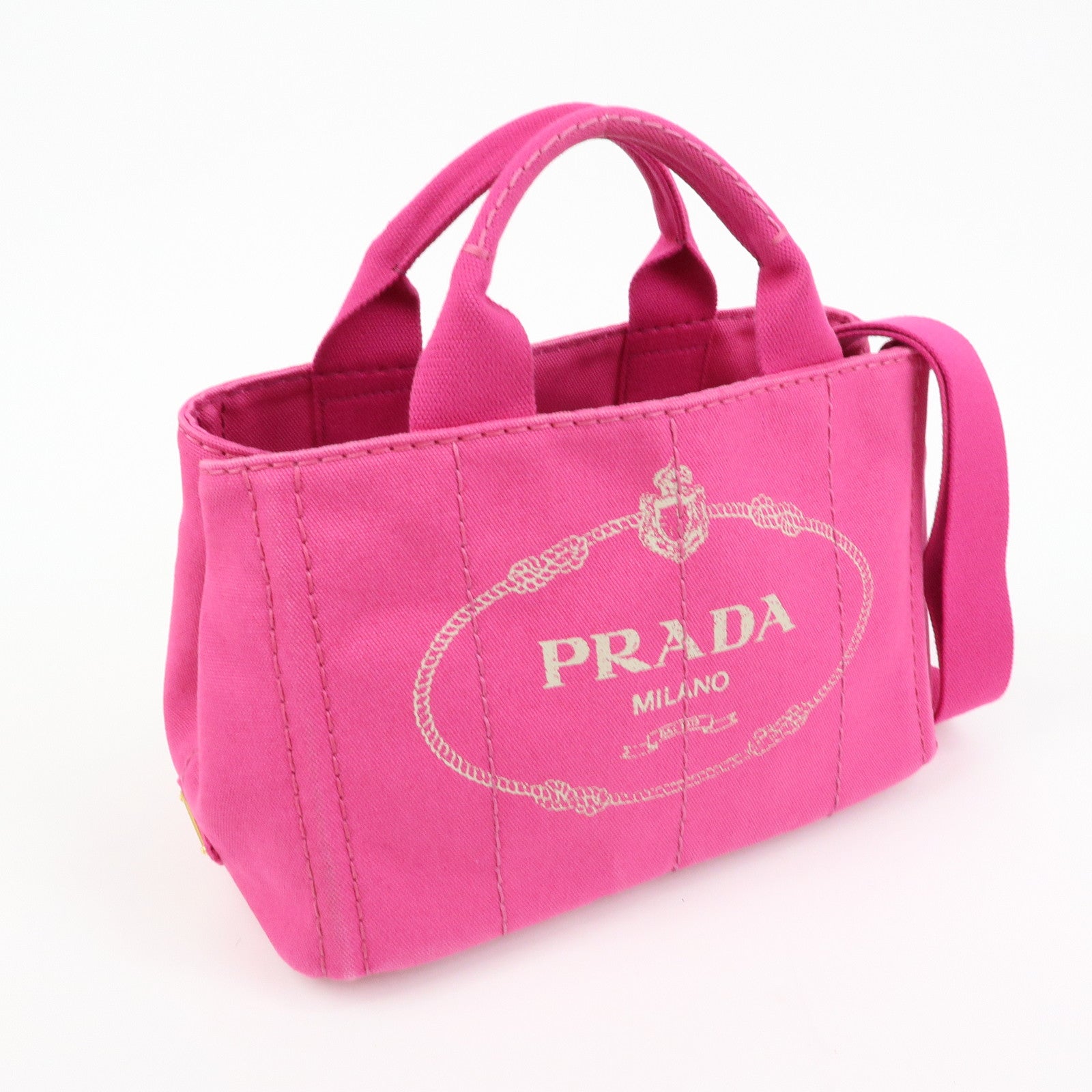 PRADA Triangle Logo Canapa Mini Canvas 2Way Hand Bag Pink B2439G
