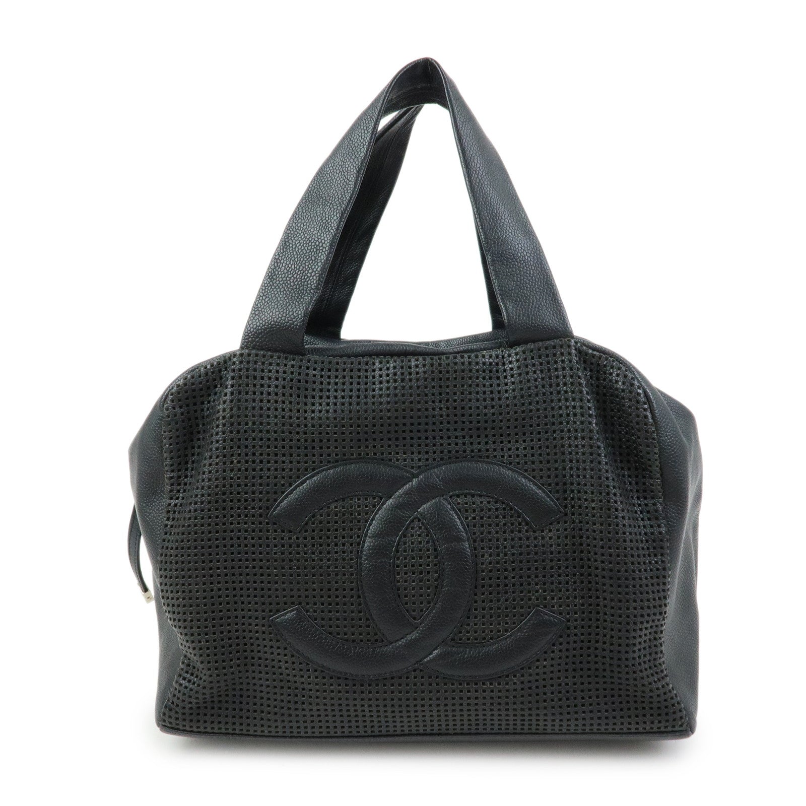 CHANEL COCO Mark Calf Leather Hand Bag Tote Bag Black