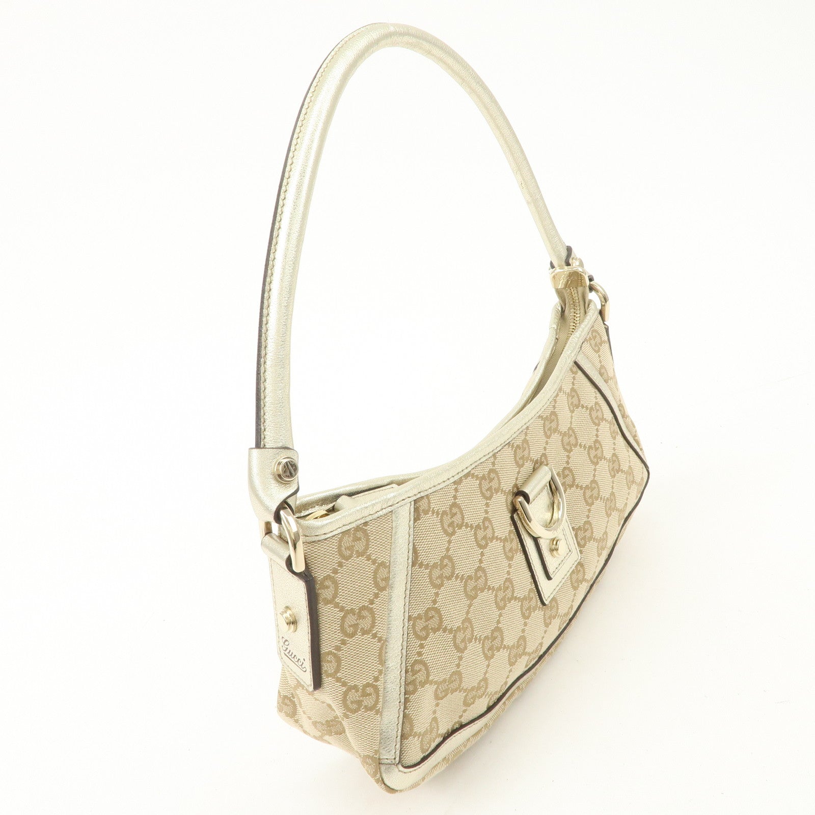 GUCCI Abbey GG Canvas Leather Shoulder Bag Beige Ivory 130939 Used