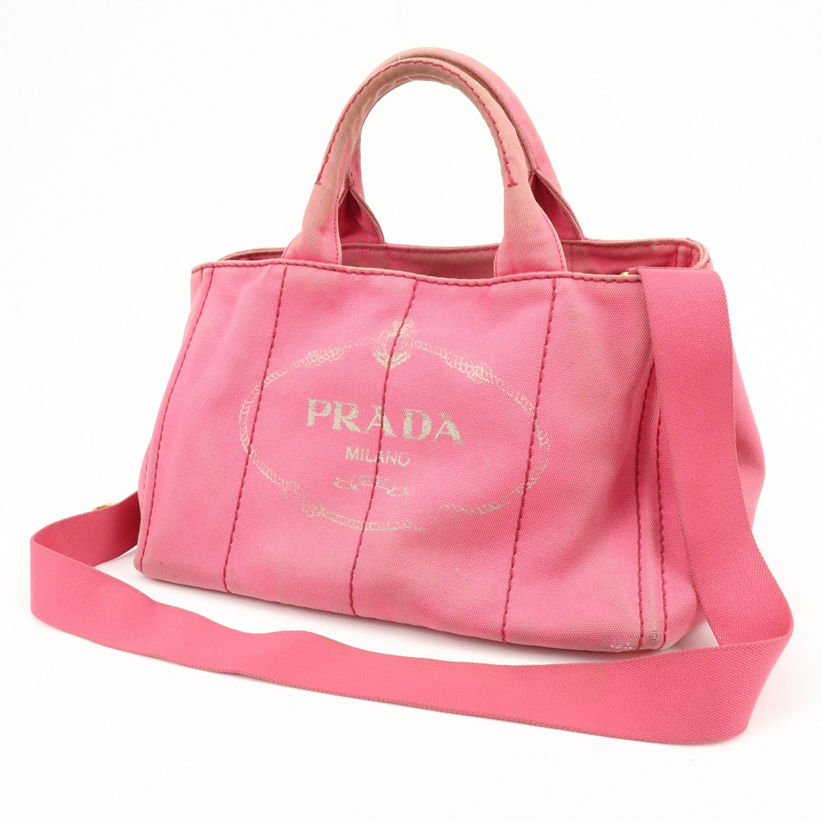 PRADA Canapa Triangle Logo Canvas 2Way Bag Hand Shoulder Bag Pink