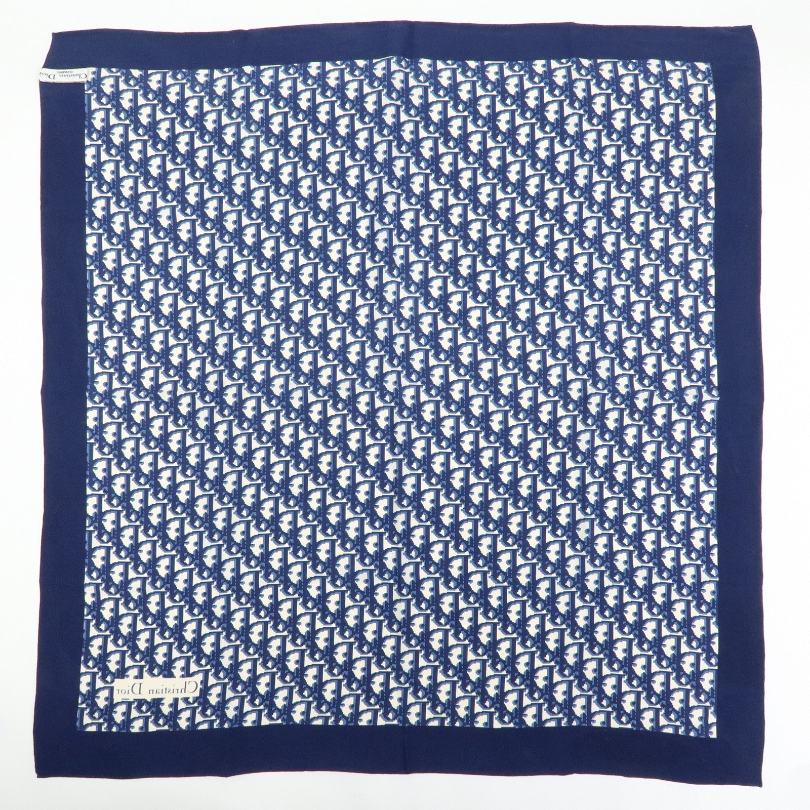 Christian Dior Trotter Silk 100% Scarf Navy White