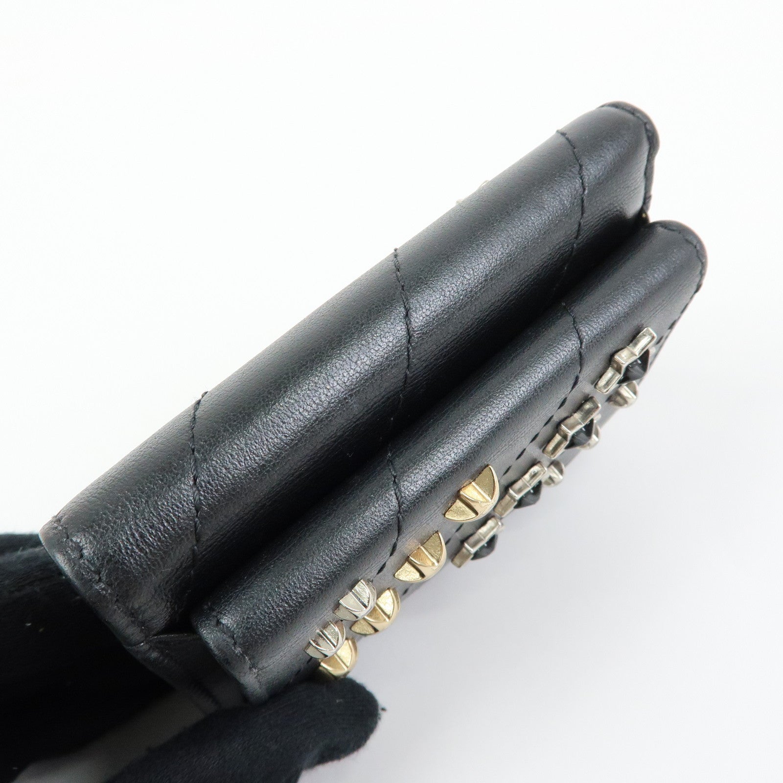 JIMMY CHOO Star Studs Leather Compact Tri-fold Wallet Black