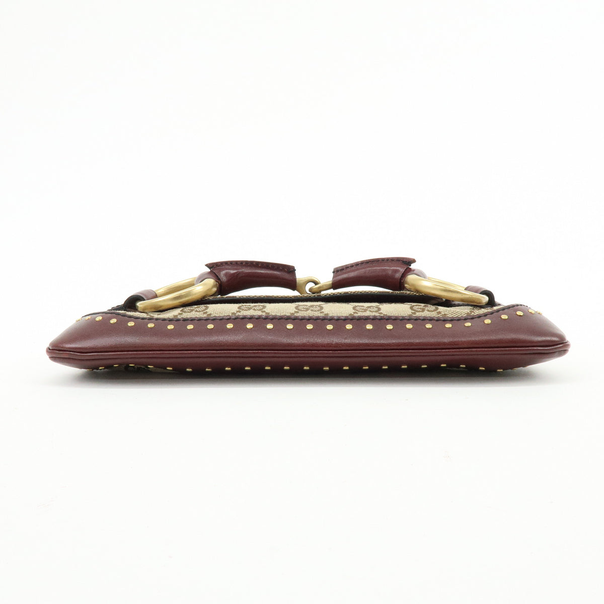 GUCCI Horsebit GG Canvas Leather Chain Hand Bag Brown Bordeaux 119186