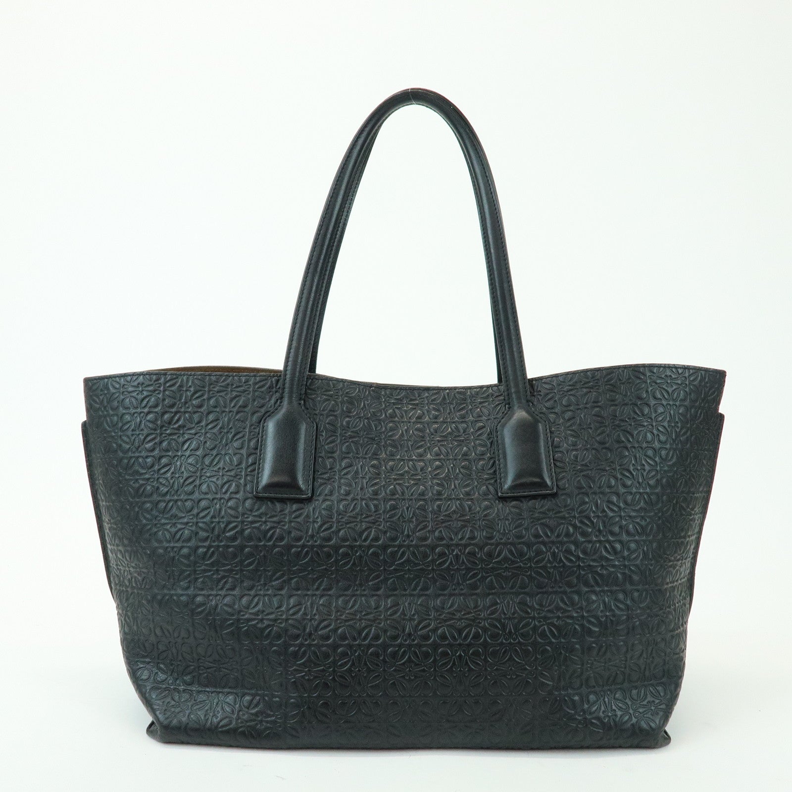 LOEWE Repeat Anagram Calf Leather T Shopper Tote Bag Shoulder Bag Black
