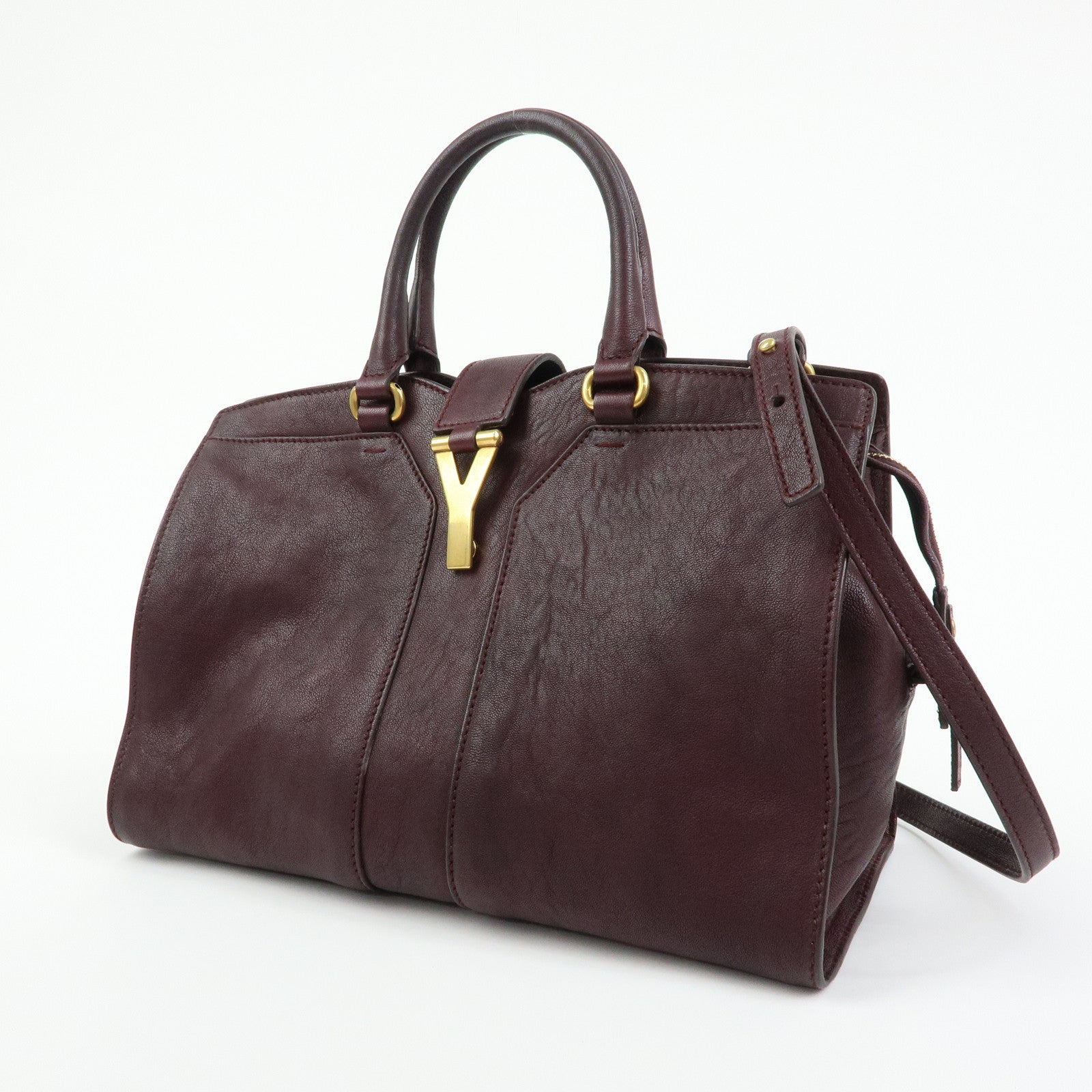 SAINT LAURENT PARIS Y Line Cabas Chyc Leather 2Way Bag Purple Brown