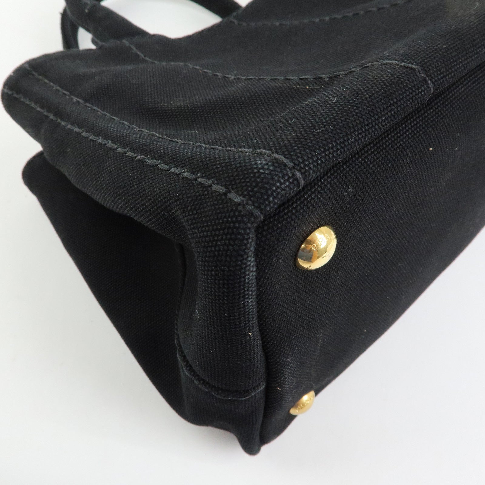 PRADA Triangle Logo Canapa Mini Canvas 2Way Hand Bag Black White 1BG439