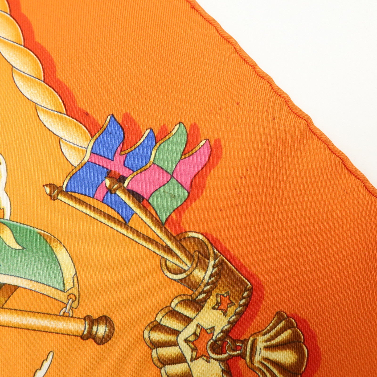 HERMES Carre 90 Silk 100% Scarf Lot of 2 Orange Gold Navy