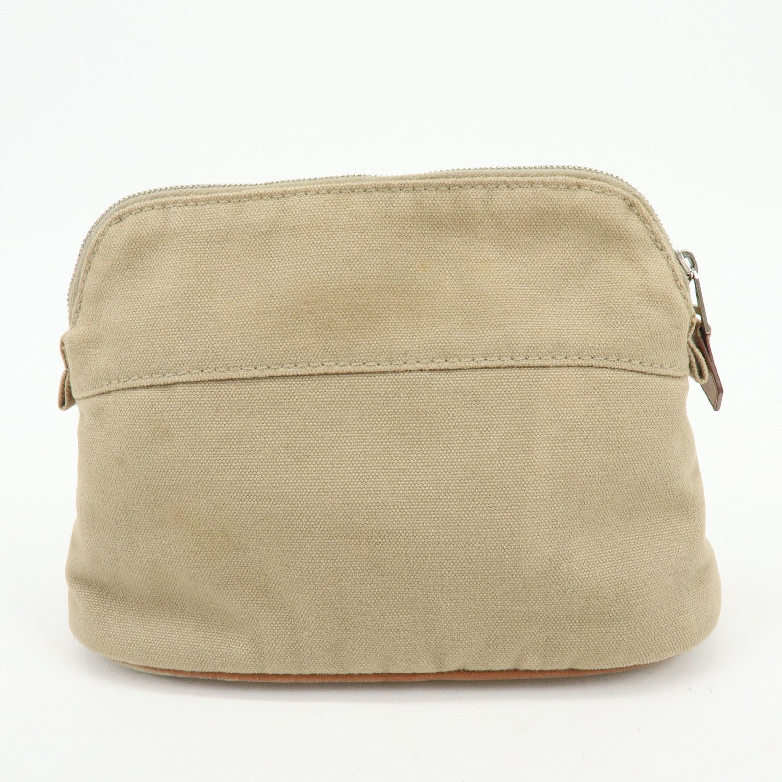 HERMES Bolide Mini Cotton Leather Canvas Pouch Cosmetic Pouch Beige