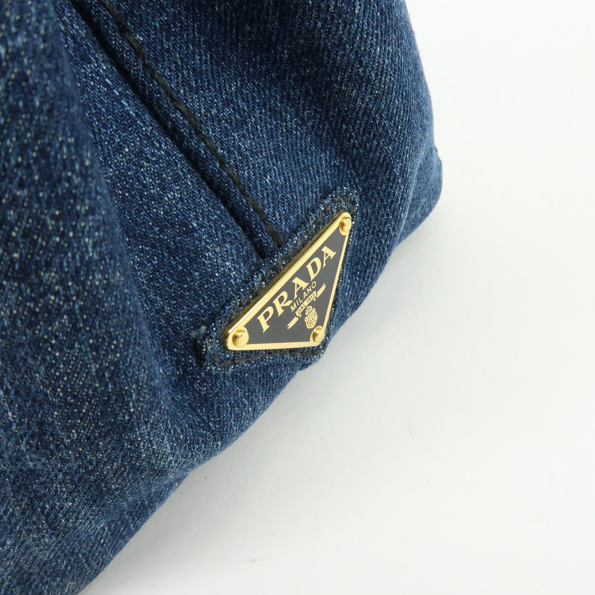 PRADA Canapa Mini Triangle Logo Denim 2Way Bag Hand Bag Blue 1BG439