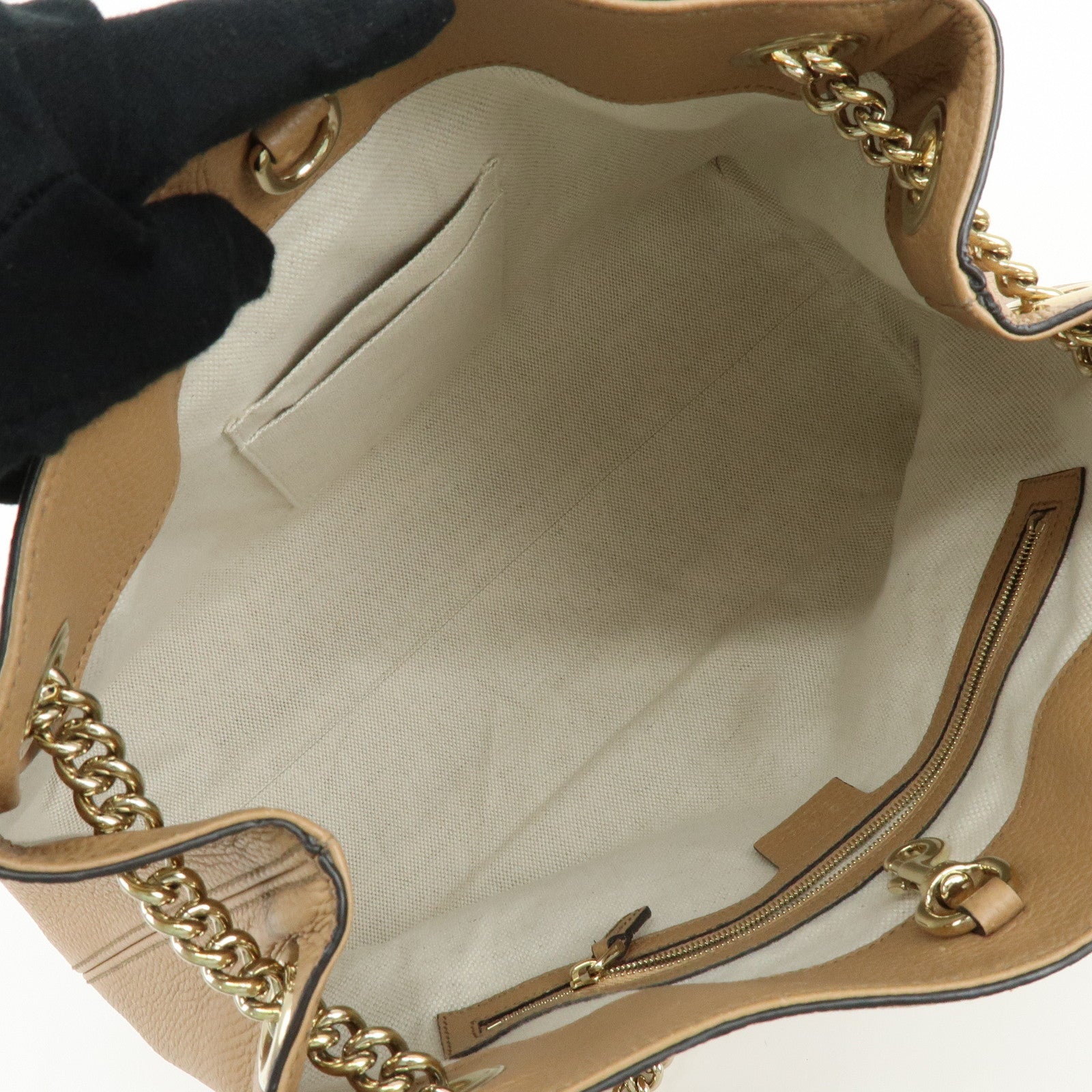 GUCCI SOHO Interlocking G Leather Chain Shoulder Bag Beige 536196