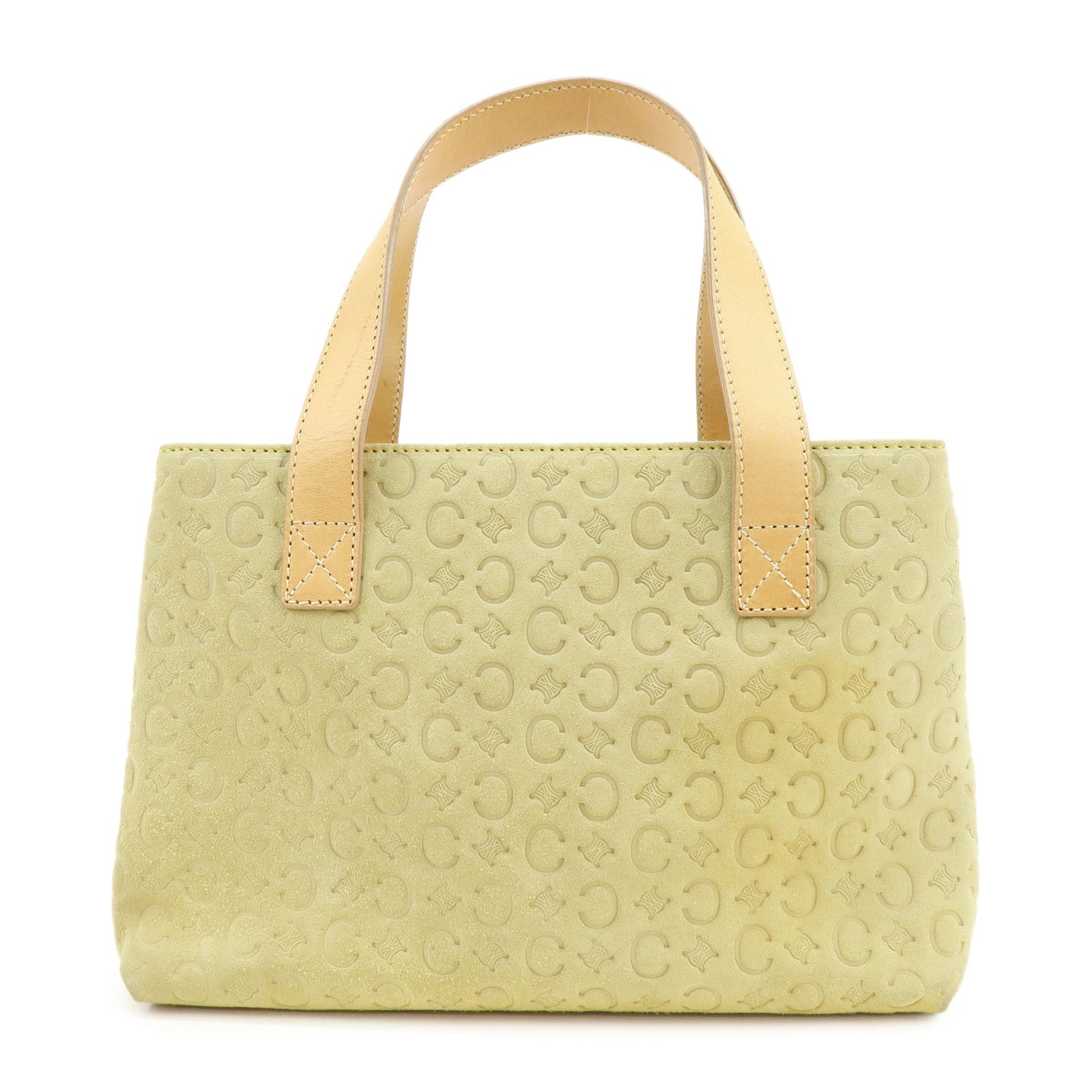 CELINE C Macadam Suede Leather Hand Bag Tote Bag Light Green