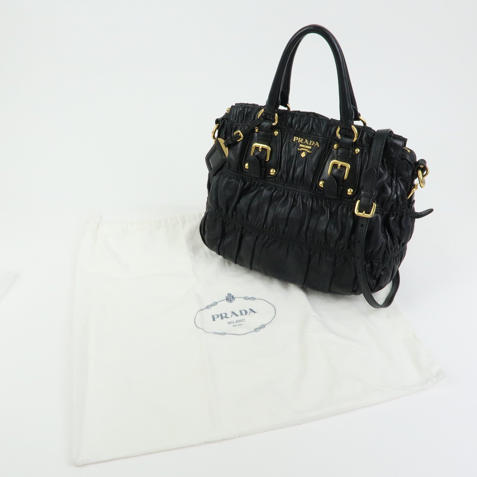 PRADA Logo Nappa Leather 2Way Bag Hand Bag Shoulder Bag Black