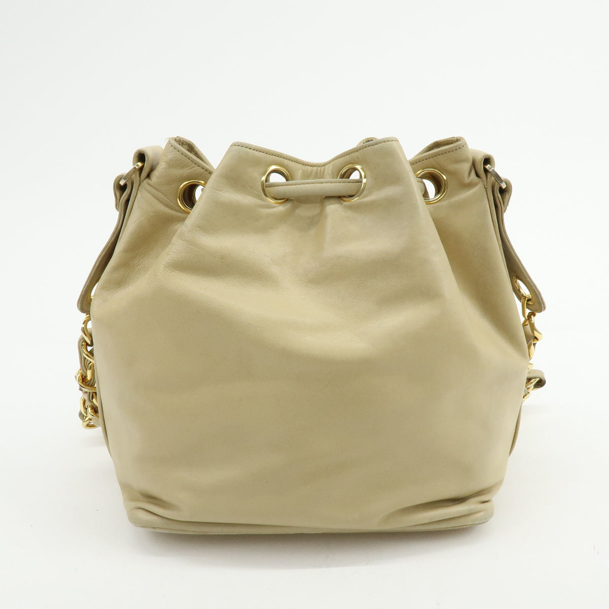CHANEL Lamb Skin Bucket Chain Shoulder Bag Beige A01349