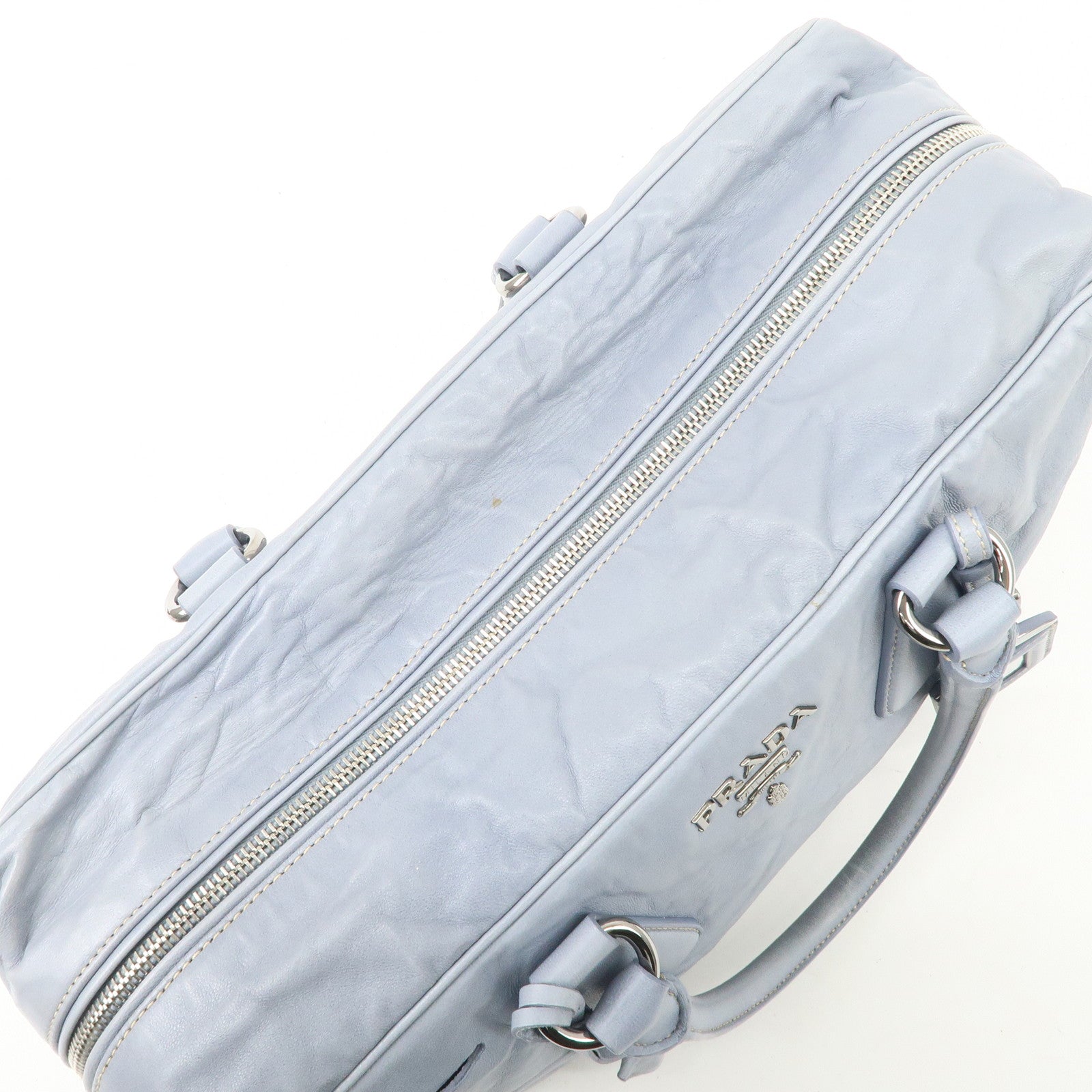 PRADA Logo Leather Shoulder Bag Hand Bag Blue BL094F Used