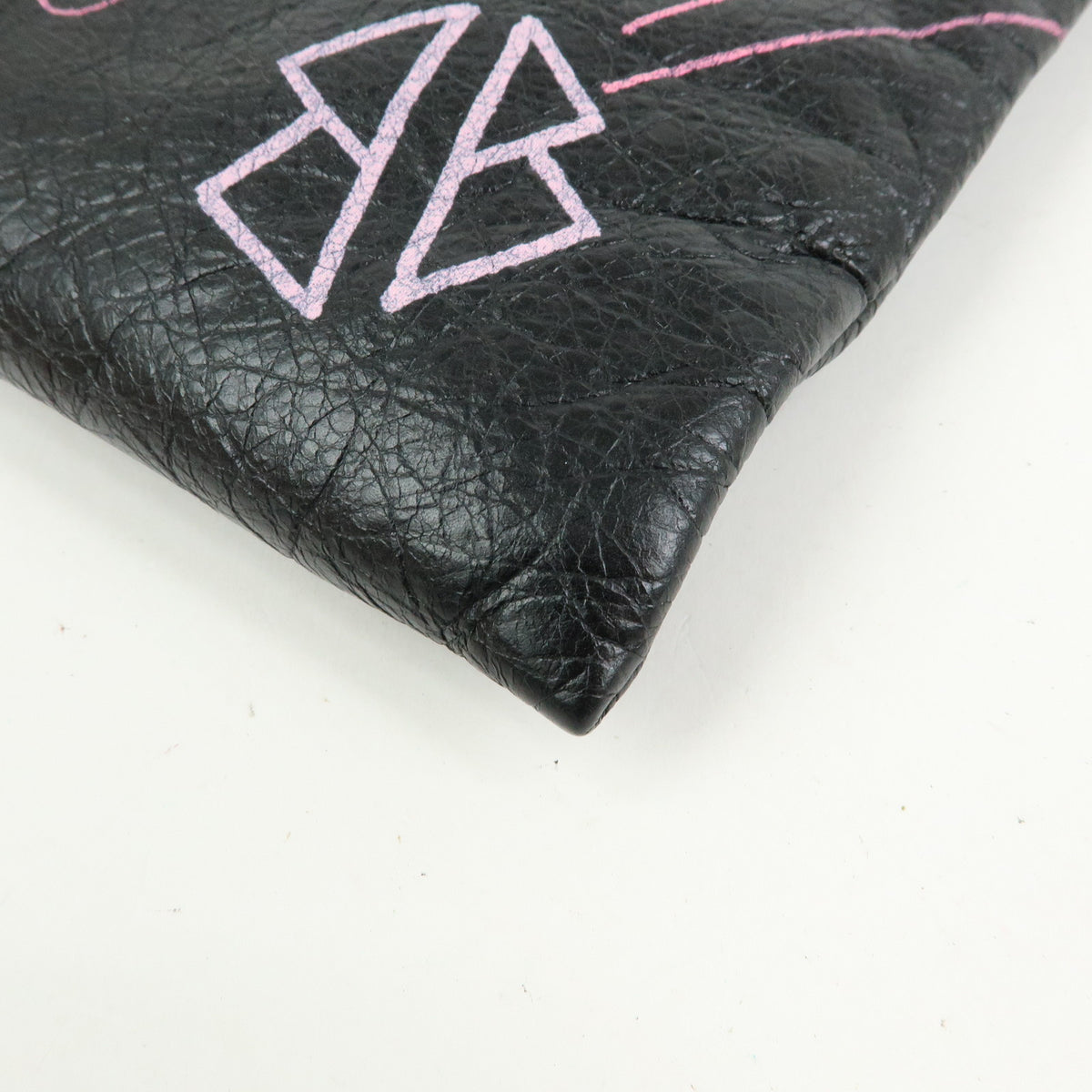 BALENCIAGA Graffiti Leather Clutch Bag Pouch Black Multicolor 459745
